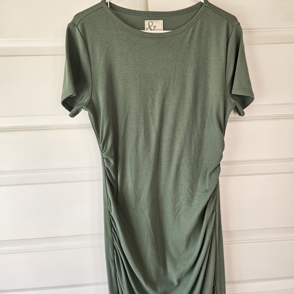 Ampersand Avenue Green Ruched Better Than Basic Dress - Medium - BUMP FRIENDLY - Picture 3 of 5